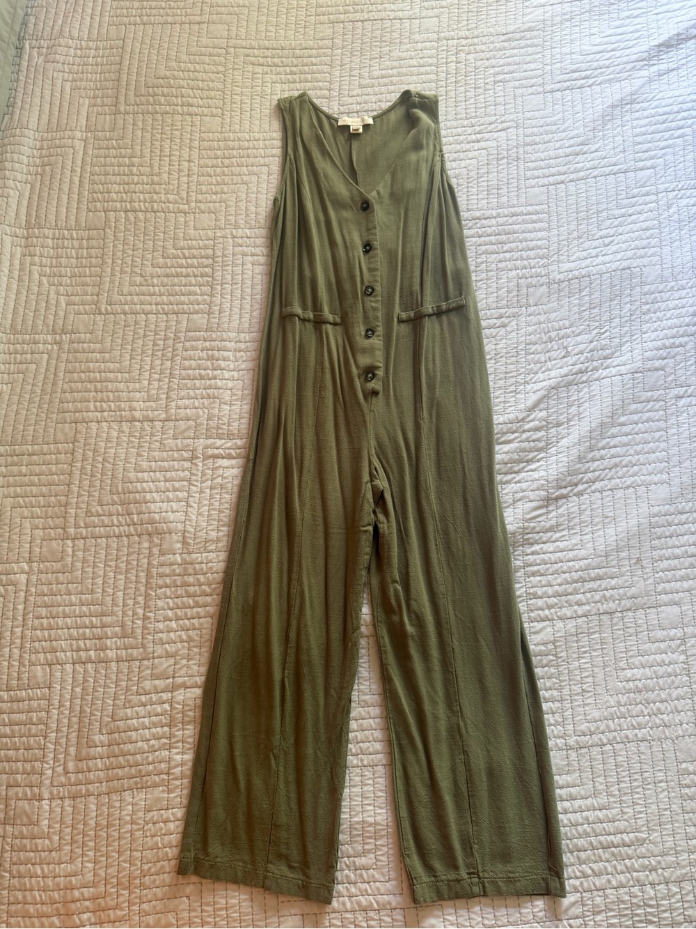 Monteau Olive Green Sleeveless Button-Front Jumpsuit